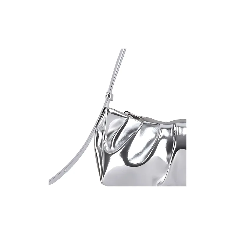 ALICE MARTHA Vegan Artificial Leather One Shoulder Handbag Mini Unisex Silver-4