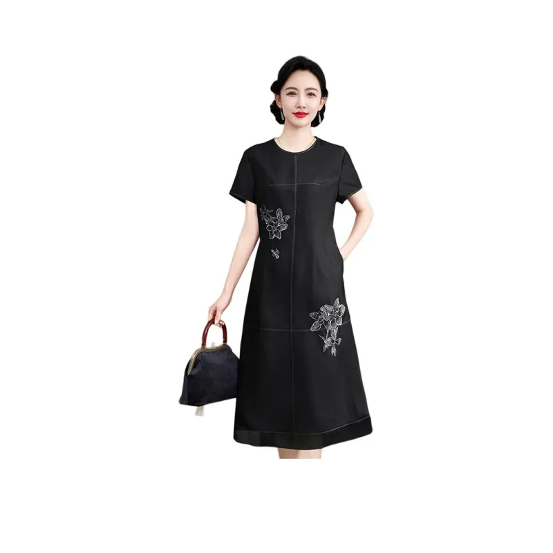 Yi Mengyuan Silk Short Sleeved Dress Women's-5