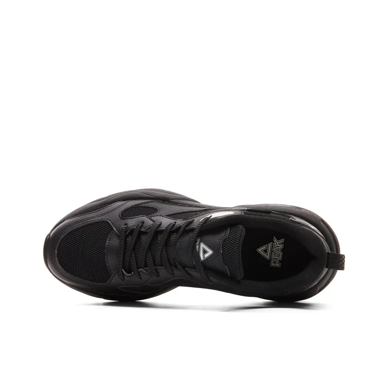 PEAK Sea Cushioning Coverage Height Increasing Lightweight Breathable Low Top Chunky Sneakers Men's Black-3