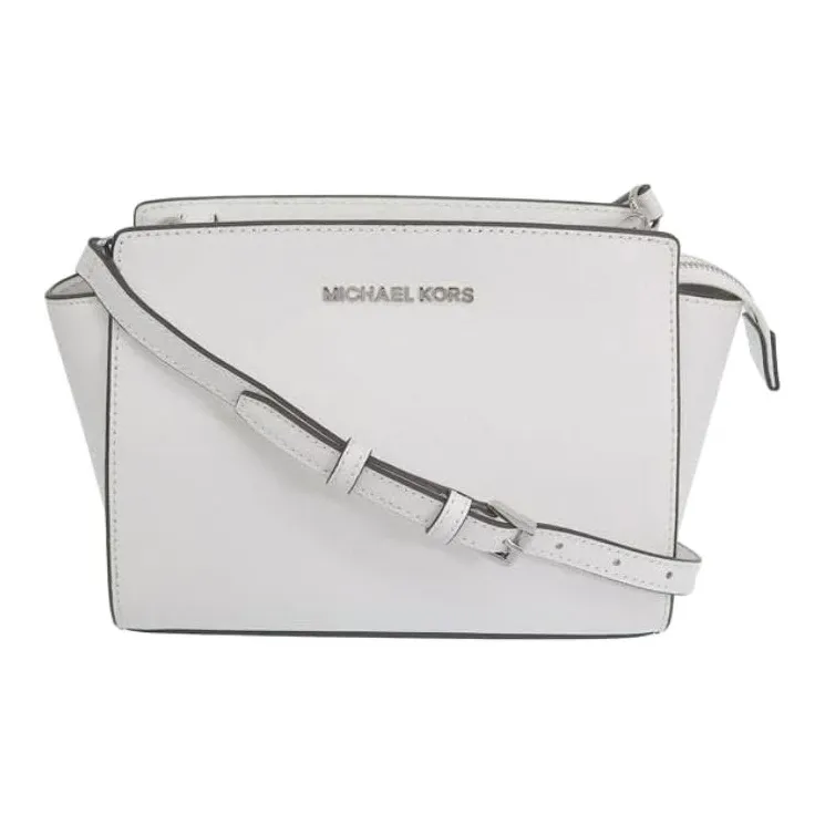 MICHAEL KORS Selma Leather Shoulder Bag Medium Size Women's White-0