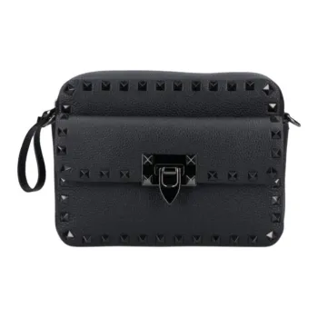 Valentino ROCKSTUD Leather Camera Bag Shoulder Bag Crossbody Bag Women's Black