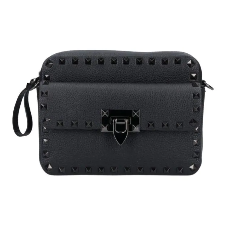 Valentino ROCKSTUD Leather Camera Bag Shoulder Bag Crossbody Bag Women's Black-0