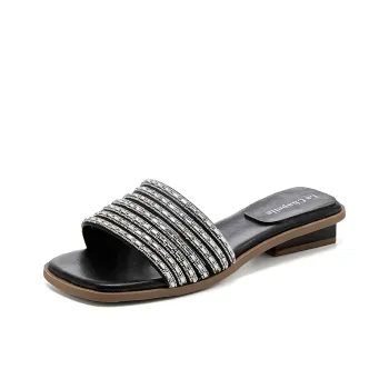 La Chapelle Rhinestone Abrasion Resistant Slide Slippers Women's Black