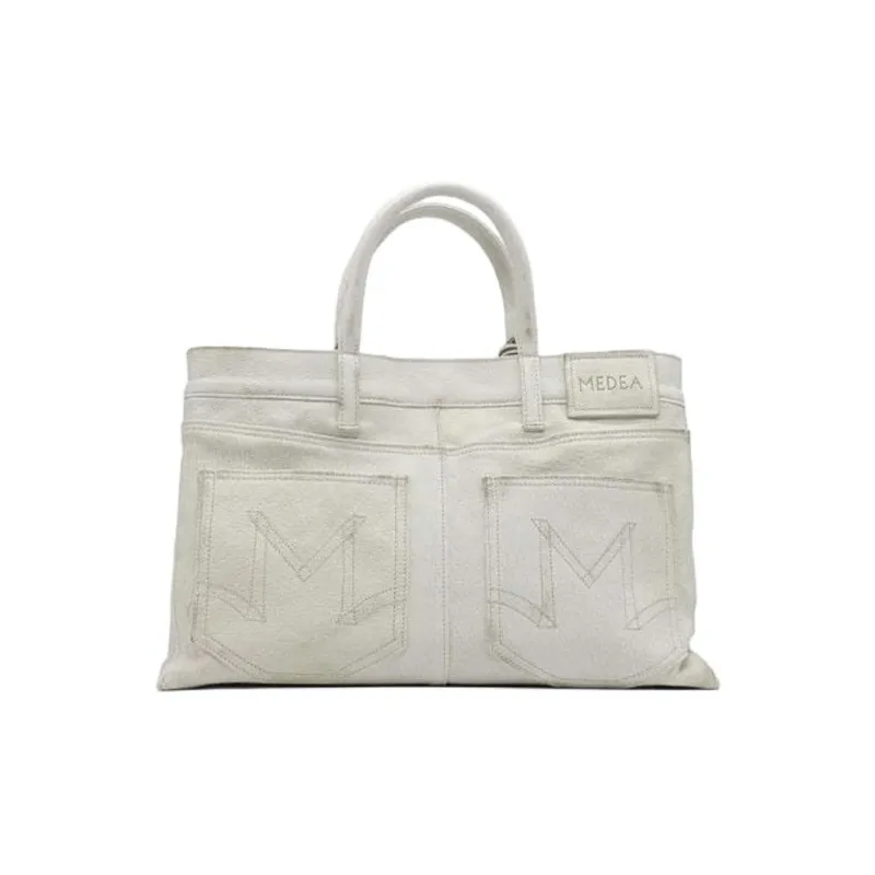 MEDEA Leather Tote Bag, Shopping Bag, Handbag Women's White-1
