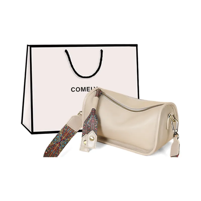COMELY Cow Leather Dumpling Bag, Shoulder Bag, Crossbody Bag Women's White-0