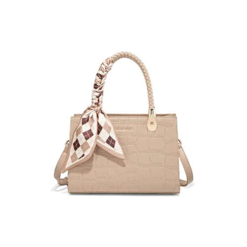 VINEY Cow Split Leather Bonded Synthetic Leather One Shoulder Handbags Large Size Women's Khaki