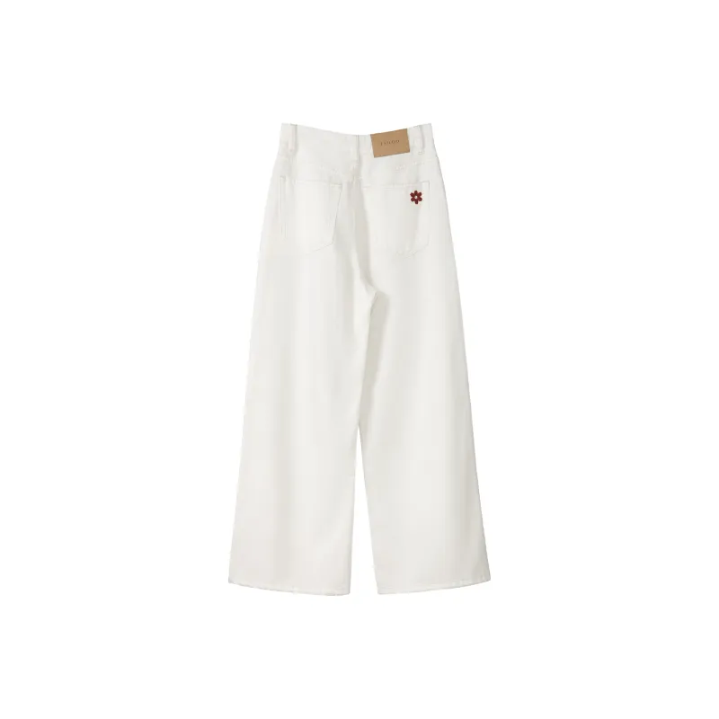 Fstudio Korean Style Elegance Luxury Streetwear Draped Straight Fit Casual Jeans Women's-9