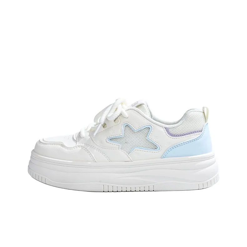 RENBEN Slip Resistant, Lightweight, And Breathable Low Top Skateboard Shoes Women's Beige Blue-0