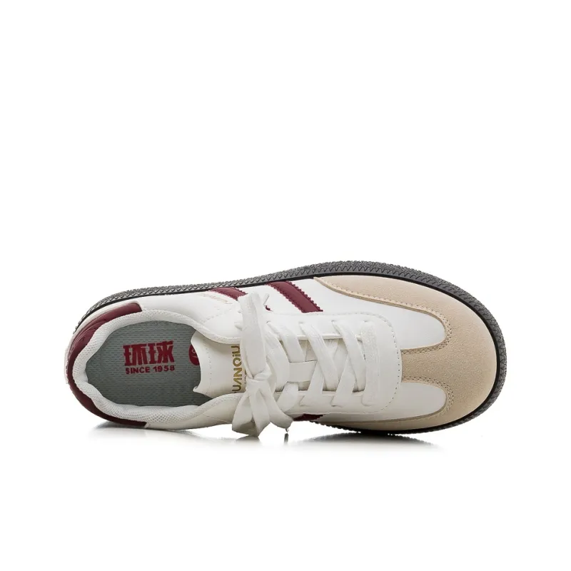HUANQIU Slip Resistant, Abrasion Resistant, Breathable Low Top Skateboard Shoes Women's White Burgundy-2