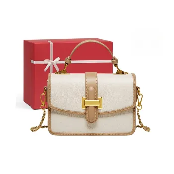 CNNCOO Cow Leather Crossbody Handbag Women's Ecru & Apricot/Midnight Black/Elephant Gray