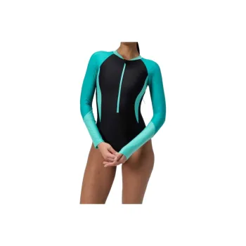 Speedo Women's Colourblock Long Sleeve Swimsuit Black/Green One piece Swimsuit Women's Black/Green