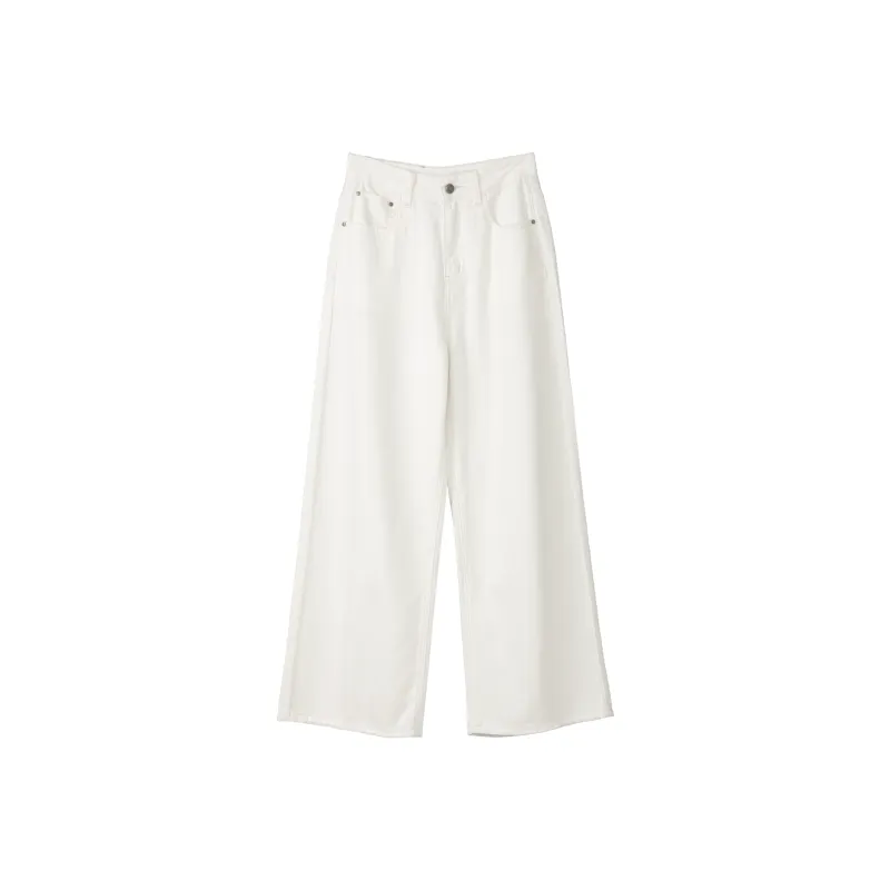 Fstudio Korean Style Elegance Luxury Streetwear Draped Straight Fit Casual Jeans Women's-8
