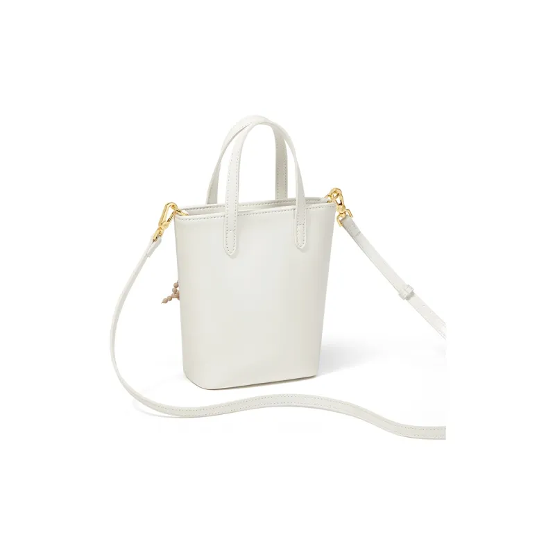 CNOLES Cow Leather Handbag, Shoulder Bag, Crossbody Bag Regular Women's Cream White-3