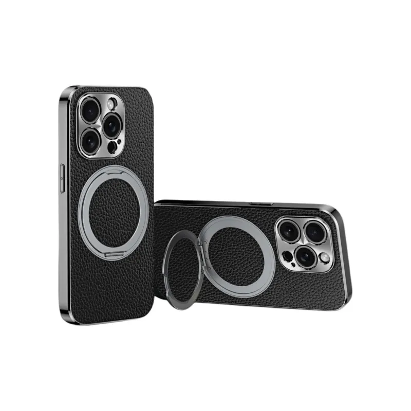 Record Star Leather Material Rotating Stand, Electroplated ToGo Phone Cases Compatibility IPhone16ProMa Business Formal-0