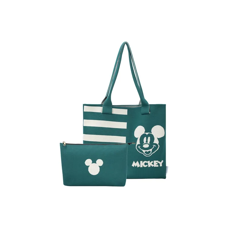 MESUCA ×Disney Brand Collaboration Edition Mickey Series Polyester Tote Handbag, Shoulder Bag Women's Green-0
