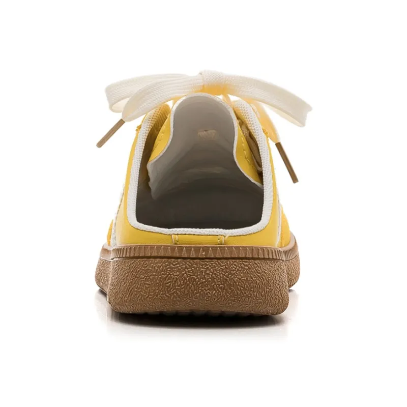 HUANQIU Rubber Sole Leather Patchwork Quiet Abrasion Resistant Slip Resistant Closed Toe Slippers Women's Yellow-3