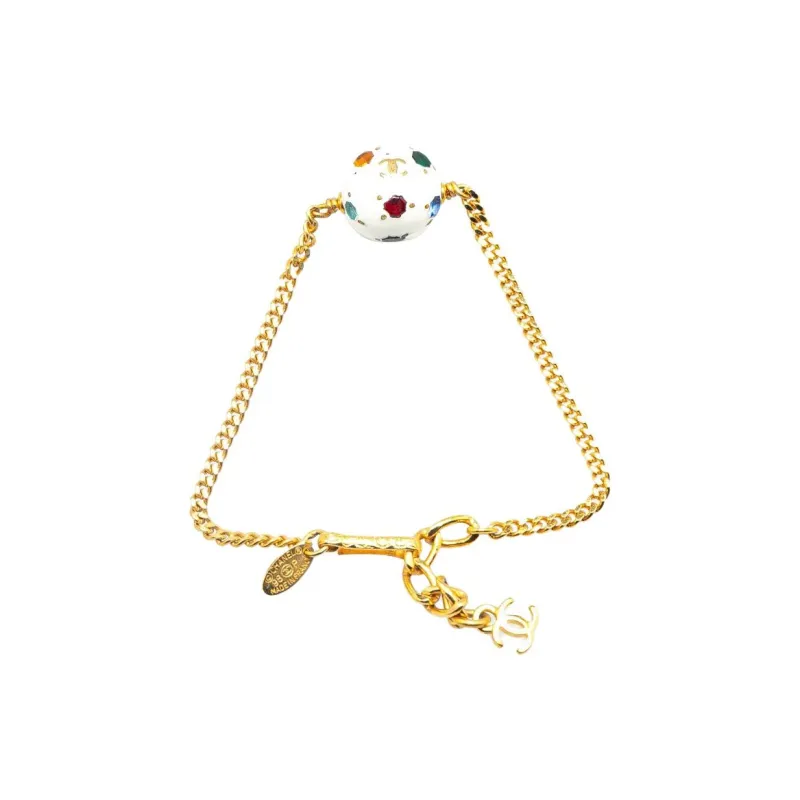 CHANEL 1998 Gold Plated Soccer Ball Charm Bracelet Costume Bracelet-3