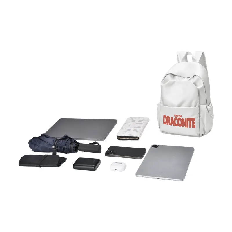 DRACONITE Polyester Embroidery Logo Backpack 15.16 Laptop Bag Unisex White-4