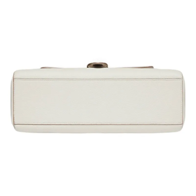 ZESH Litchi Grain Calfskin Shoulder Bag Medium Size Women's Ecru-4