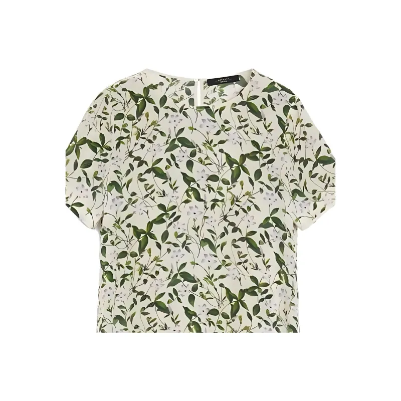 WEEKEND MaxMara Giudy Collection Long Printed Silk Dress Short Sleeved Dresses Women's Light Green-4