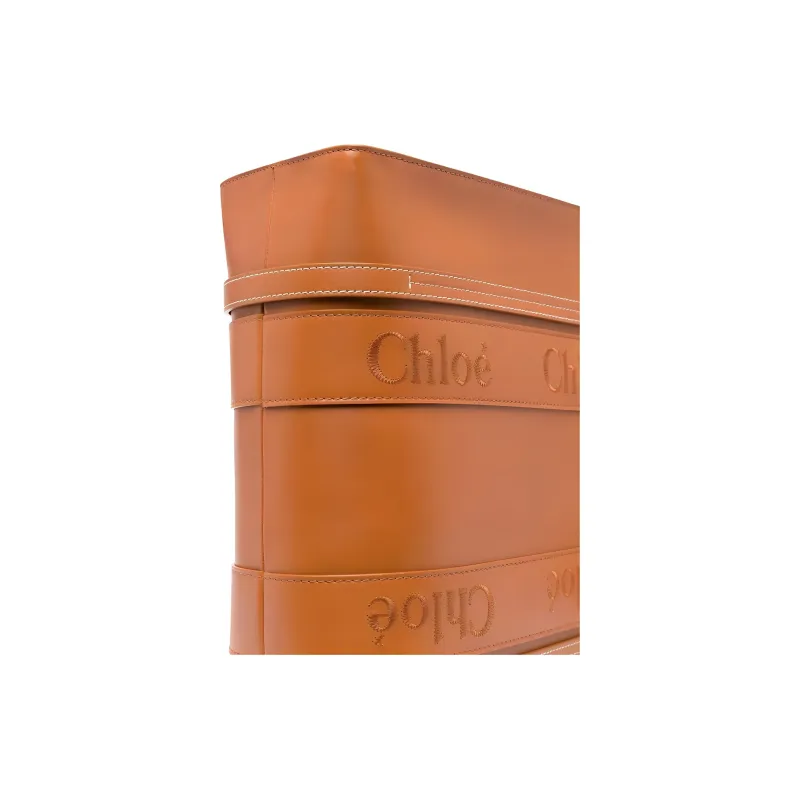 Chloe Woody Calfskin Tote Bag Shopping Bag Shoulder Bag Crossbody Bag Handbag Large Size Women's Caramel-4