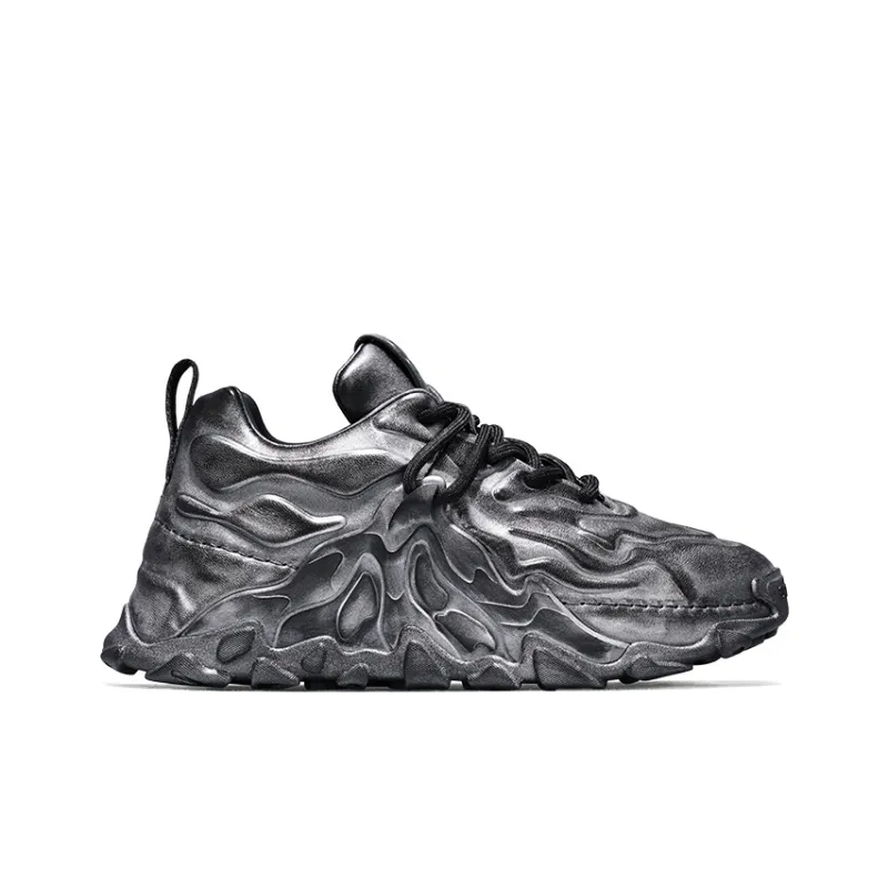 SALAXI Low Top Chunky Sneakers Men's Polished Black-1