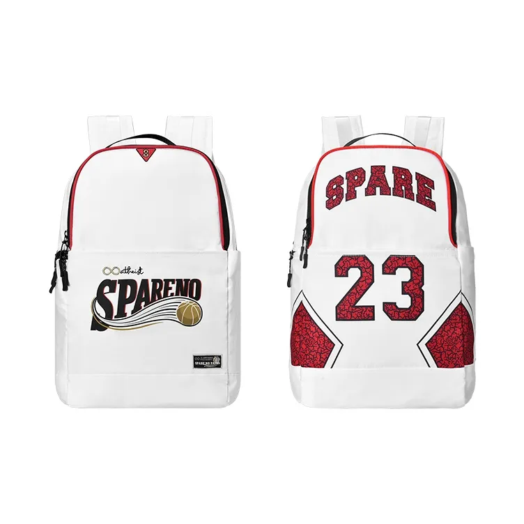 Spare No Pains. Polyester Backpack Basketball Backpack Regular Unisex White-15