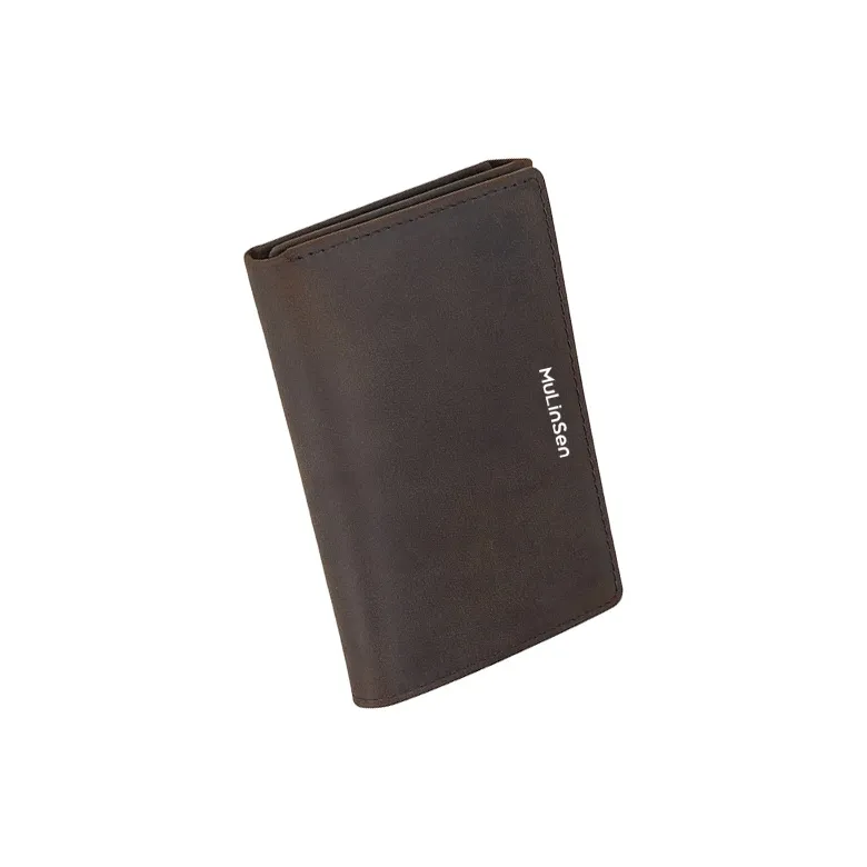 Mulinsen Top Grain Cow Leather Wallet Regular Men's Black/Dark Brown-1