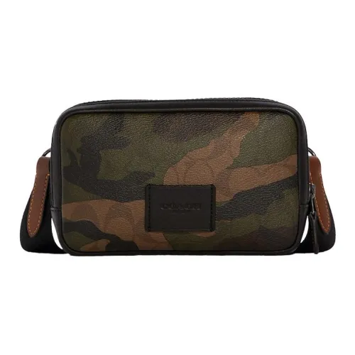 COACH Carrier Canvas With Calfskin One Shoulder Cell Phone Mahjong Crossbody Bag Trumpets Unisex Dark Green