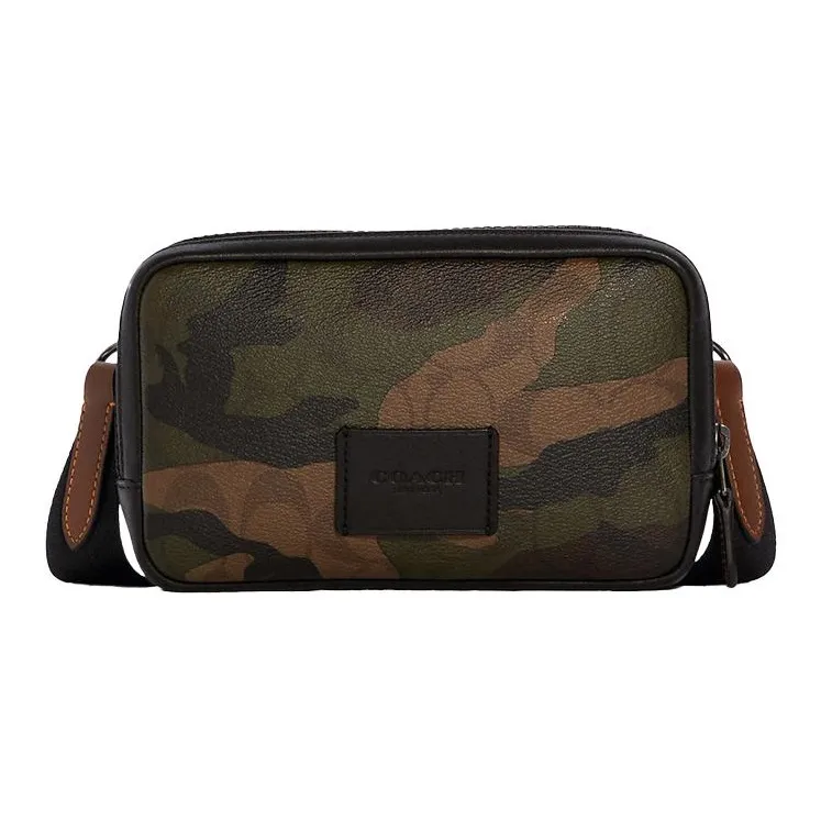 COACH Carrier Canvas With Calfskin One Shoulder Cell Phone Mahjong Crossbody Bag Trumpets Unisex Dark Green-0