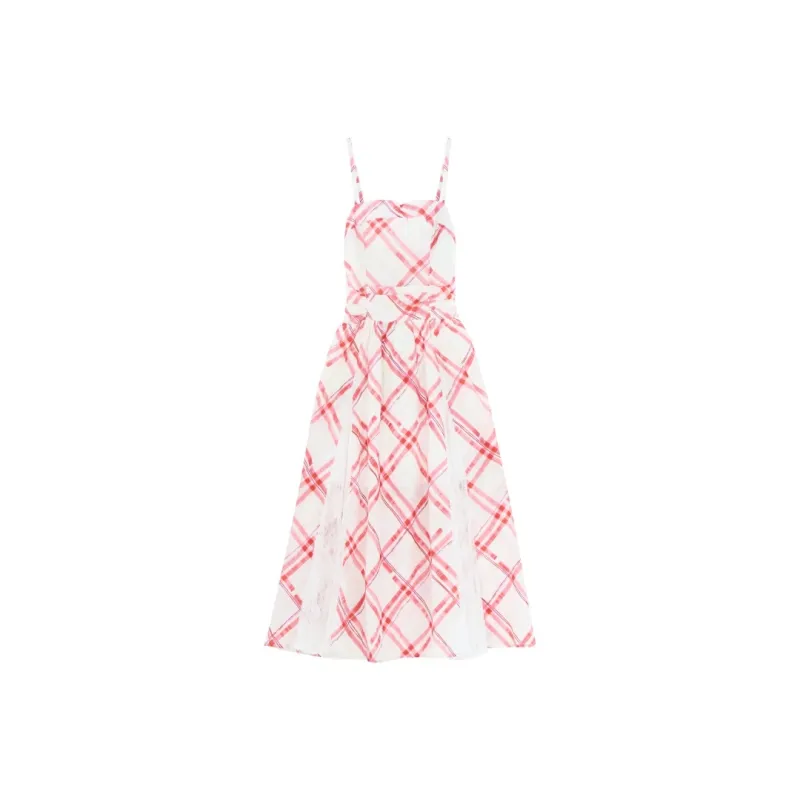 ZXZA Slip Dresses Women's Cherry Red Plaid-0