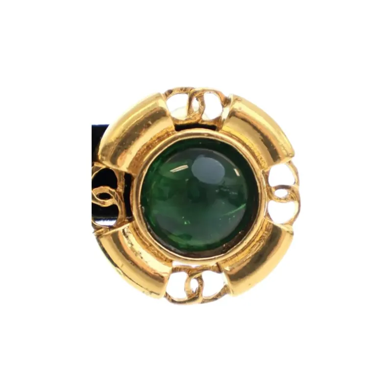 CHANEL 1993 Gold Plated Gripoix Round Clip On Earrings Costume Earrings-1