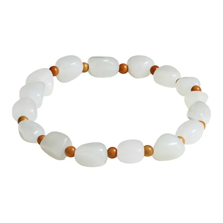 GANGCUI Olive Hetian Jade Bracelet White Jade Unisex-0