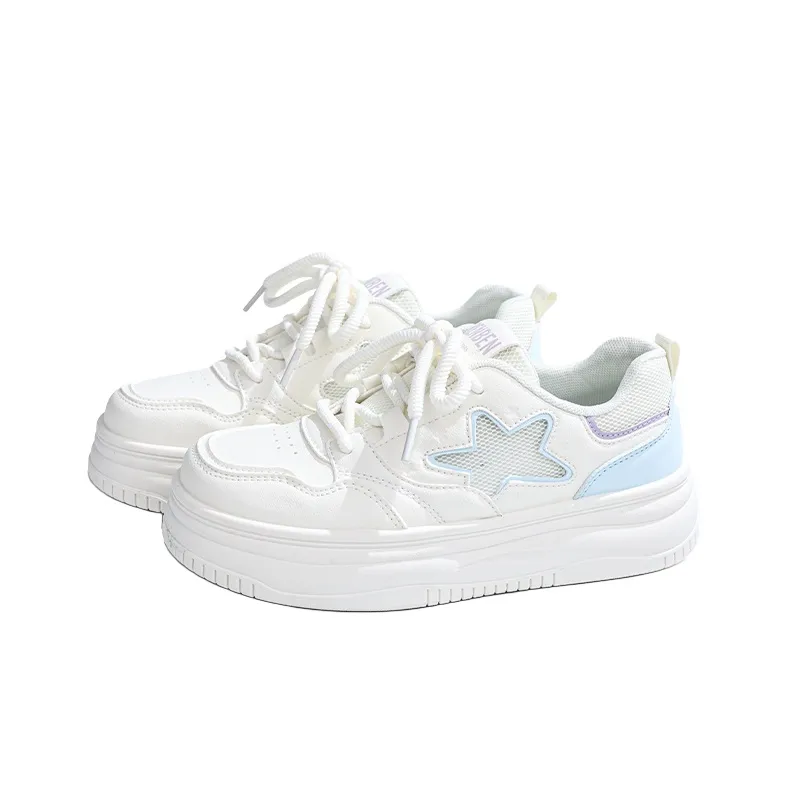 RENBEN Slip Resistant, Lightweight, And Breathable Low Top Skateboard Shoes Women's Beige Blue-2