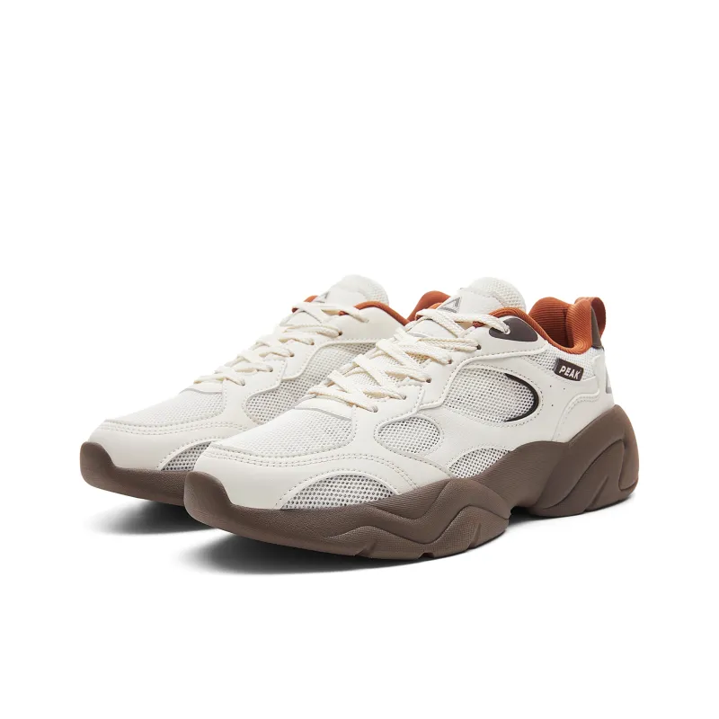PEAK Sea Cushioning Height Increasing Lightweight Breathable Slip Resistant Low Top Chunky Sneakers Men's White Brown-2