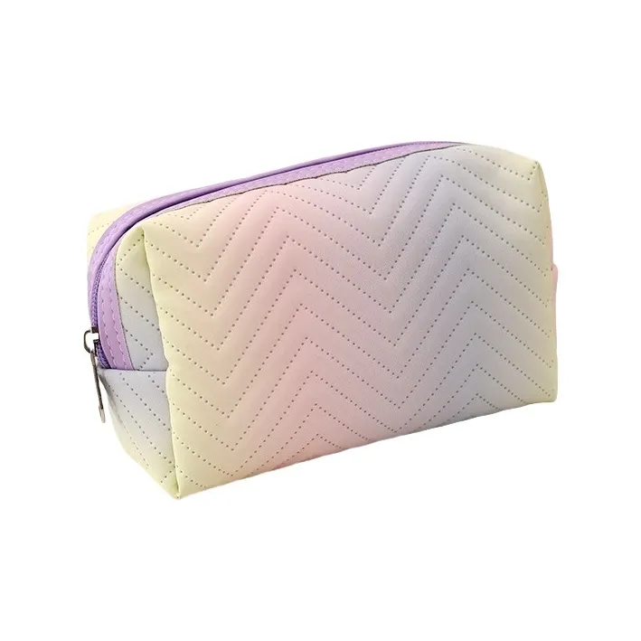 QEEDNS Minimalist Women's PU Leather Gradient Multicolor 3D Effect Makeup Bags-4