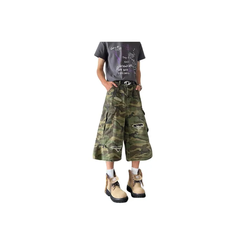 FRQ Denim Shorts Unisex Green Camouflage-0