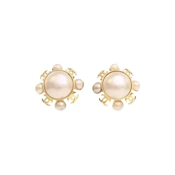 CHANEL 20th Century Plated Faux Pearl Clip On Earrings Costume Earrings