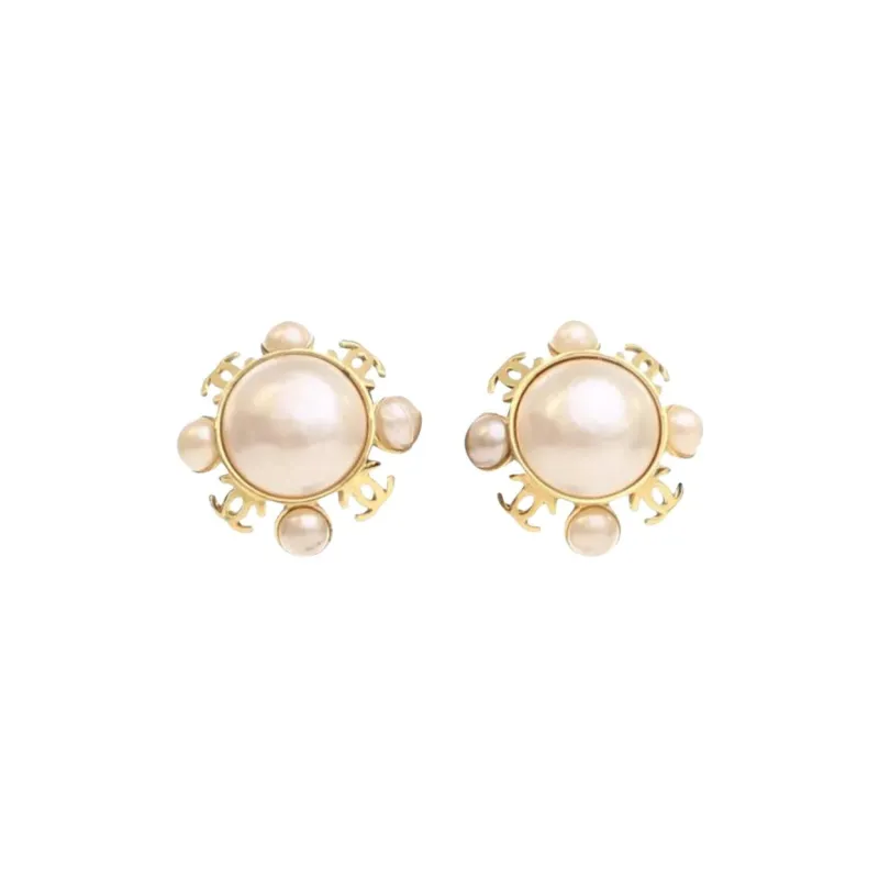 CHANEL 20th Century Plated Faux Pearl Clip On Earrings Costume Earrings-0