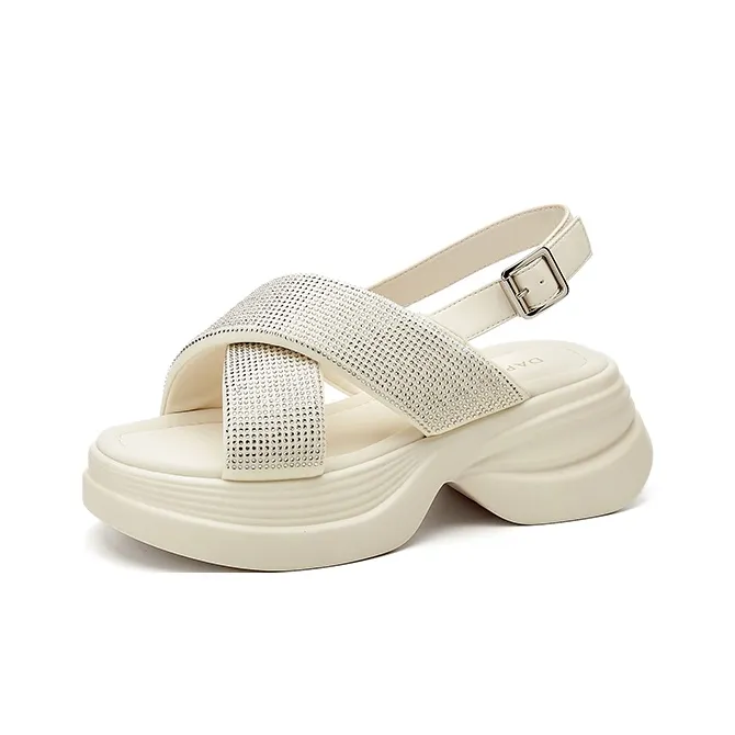 DAPHNE Beach Sandals Women's Black, Beige-4