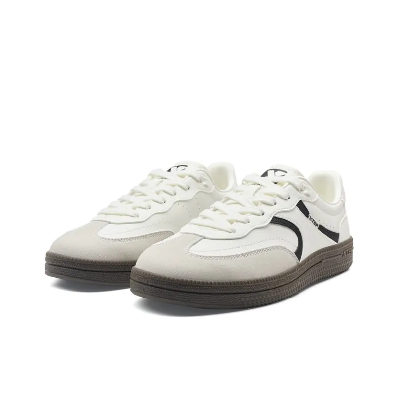 XTEP German Army Trainers Thin Sole T Trainers Lightweight Coverage Low Top Skateboard Shoes Women's White Gray Black-2