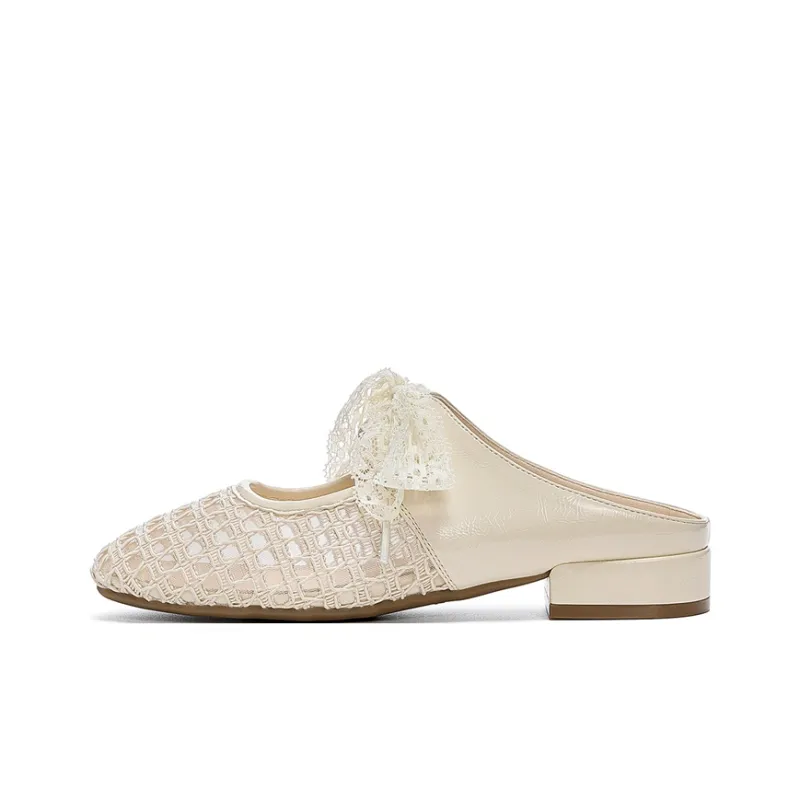 JOSINY Woven Cut Out Slip Resistant Abrasion Resistant Odor Resistant French Elegance, Closed Toe Slippers Women's Ecru-1