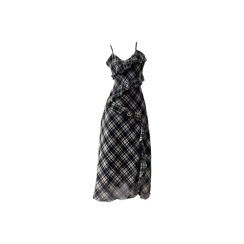 POPO.INFO Slip Dresses Women's Plaid-0