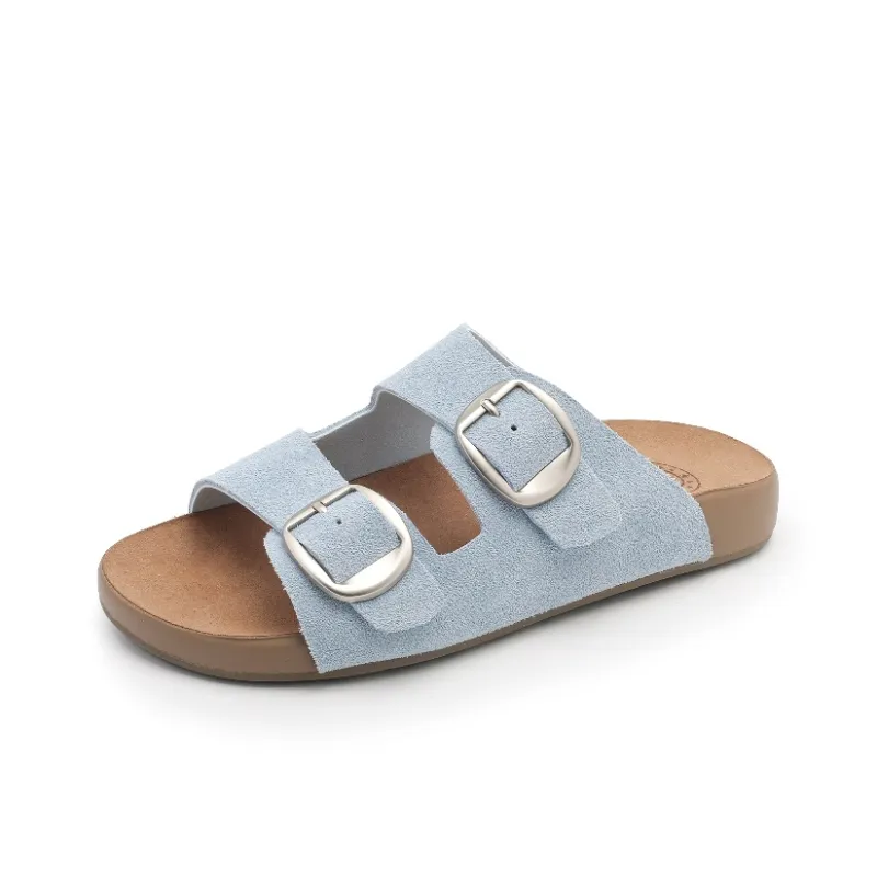 BAFFN Rubber Sole Cut Out Quiet, Slip Resistant, Odor Resistant Slide Slippers Women's Sky Blue-0