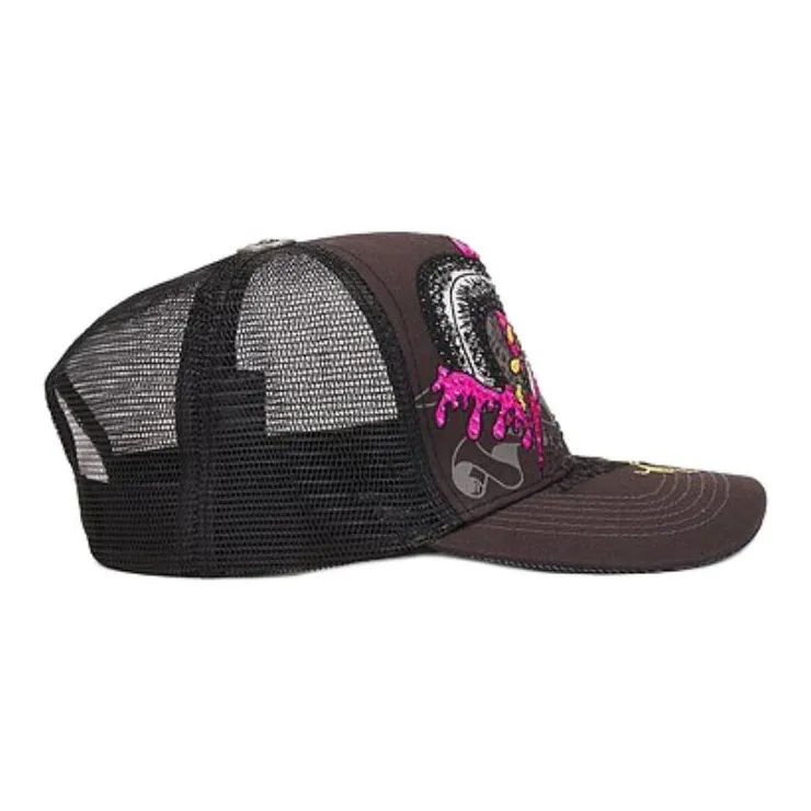 ED HARDY X Cotton, Polyester, Rayon, Rhinestone Baseball Caps Men's Brown-1