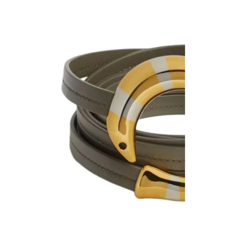Bottega Veneta Calfskin Leather Belts Women's Umber Width 2CM-1