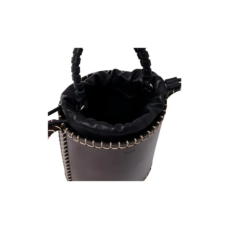 Chloe LOUELA Vegetable Tanned Leather Bucket Bag, Shoulder Bag, Crossbody Bag, Handbag Mini Women's Black-4