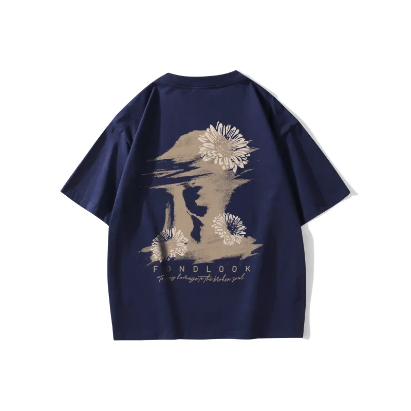 FONDLOOK T Shirts Unisex Navy Blue-0