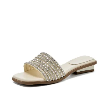 La Chapelle Rhinestone Abrasion Resistant Slide Slippers Women's Beige