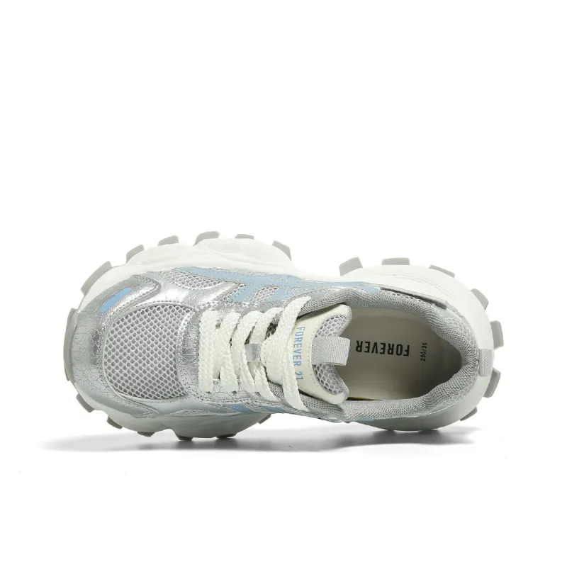 FOREVER 21 Low Top Chunky Sneakers Women's Silver Blue-3